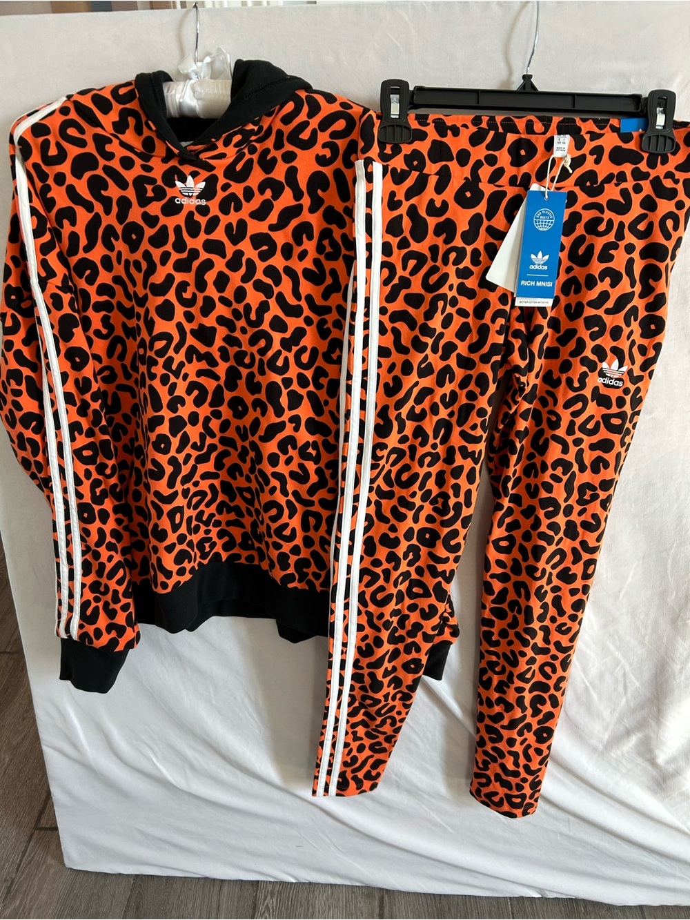 Adidas x Rich Mnisi Black & Orange Leopard Print Hoodie and Leggings Set
